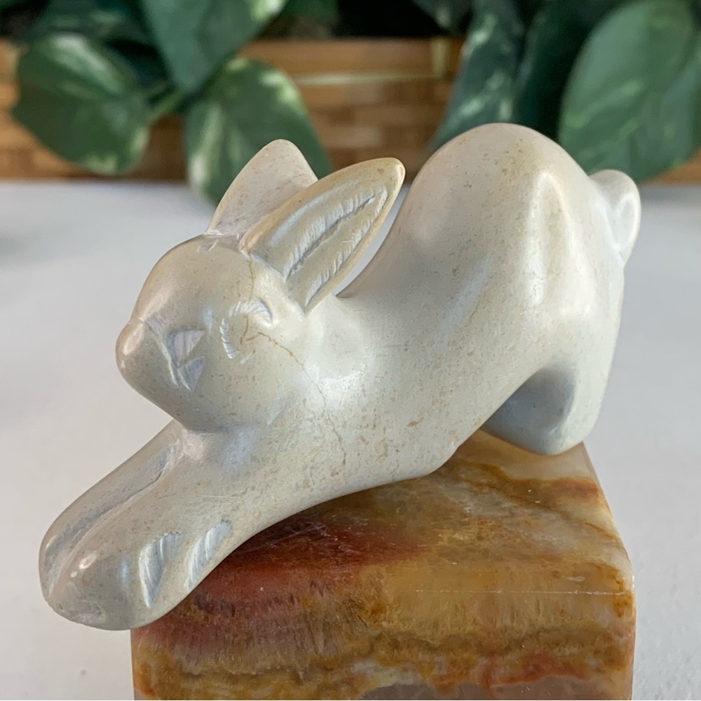 Large Soapstone Carved Rabbit Figurine Stone Bunny Carving Animal Figure Pet 4”